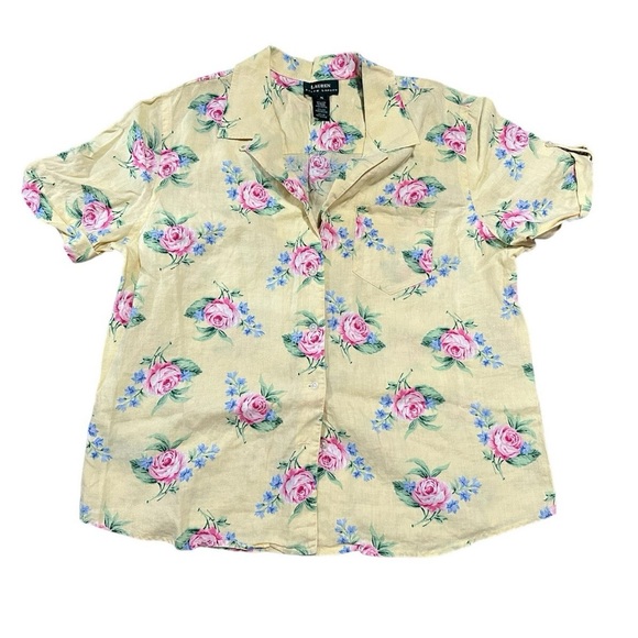 Ralph Lauren Women’s Yellow Linen Floral Shirt - Picture 1 of 6